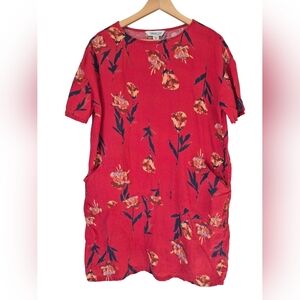 Coldwater Creek Women 100% Linen Red Floral knee length Dress  Petite Small